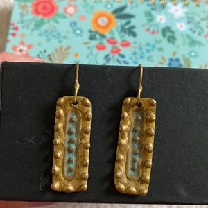 Beautiful handmade brass gold and turquoise earrings!!
